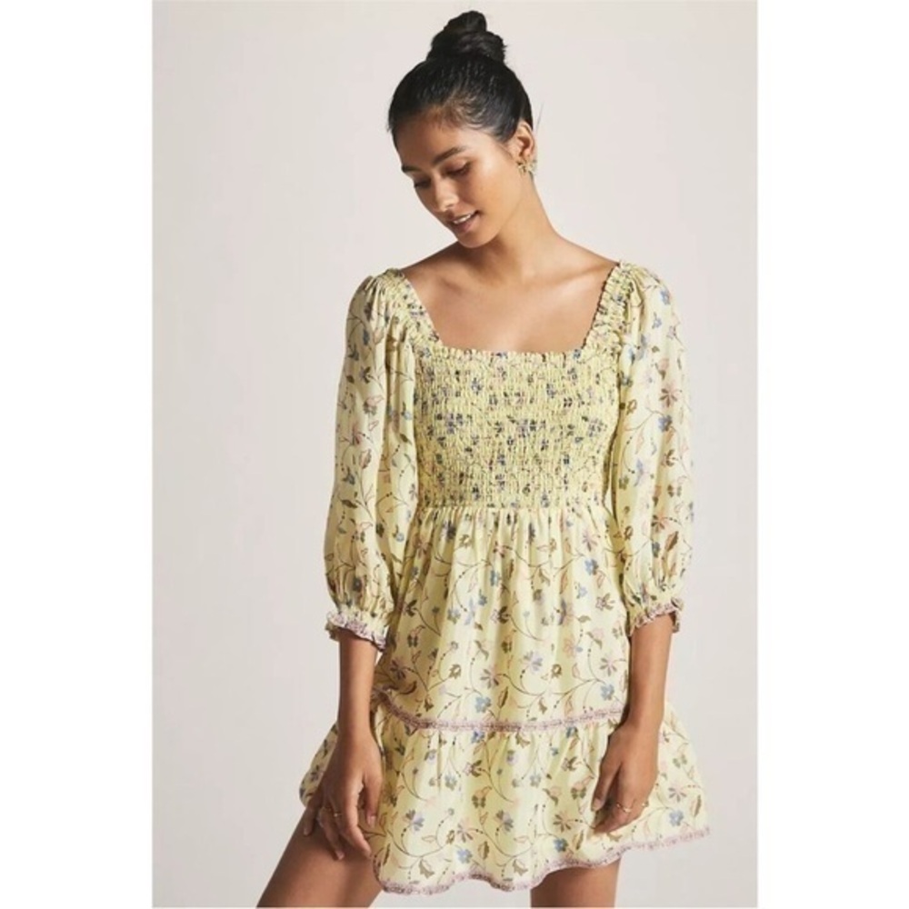 Anthropologie Omika Elisdunm square neck, mini dress, back tie, size medium